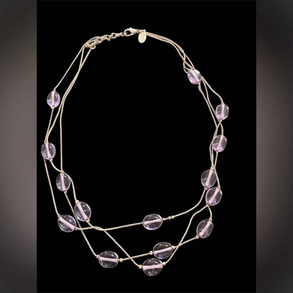 Baked Beads multi layer silver tone purple glass beads necklace